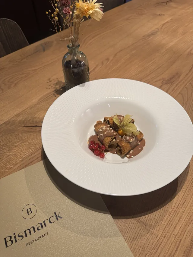LEV dish with crispy eggplant, Belgian chocolate, roasted hazelnut and physalis