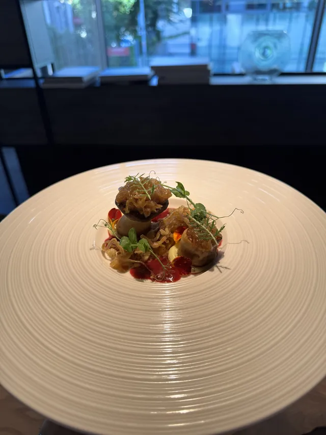 UNDERWOOD dish with king oyster mushroom, raspberry and wasabi mayonnaise